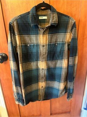 Sonoma Men's Teal and Tan Plaid Button-Front Shirt